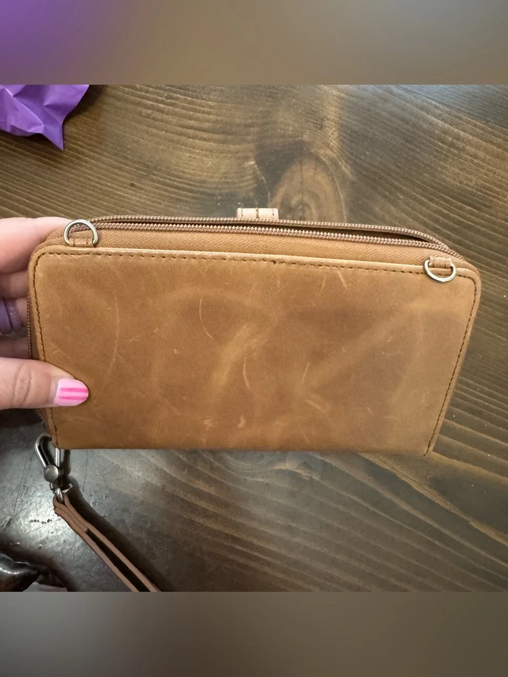 The Sak Crossbody Wristlet Wallet Bag Iris Brown Tooled Leather NO STRAP